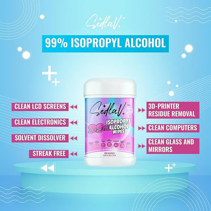 SEDLAV 99% Isopropyl Alcohol Wipes - 99% Rubbing Alcohol Wipes for Tech Use (80 Count Pack)