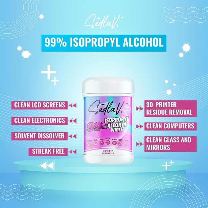 SEDLAV 99% Isopropyl Alcohol Wipes Rubbing Alcohol 99 Percent Wipes Alcohol Wipes for Tech Use (80 Count Pack of 2)