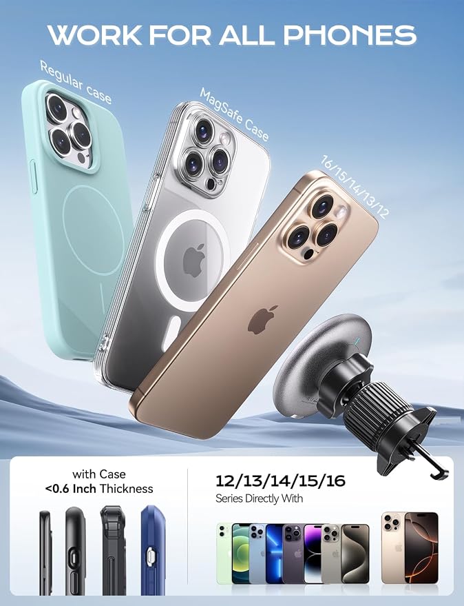 for 15W Magsafe Car Mount Charger, [Vibrant LED Decoration] Wireless Car Charger, Magnetic Phone Holder Mount for Air Vent, Phone Holders for Your Car Compatible iPhone 15/14/13/12 Series