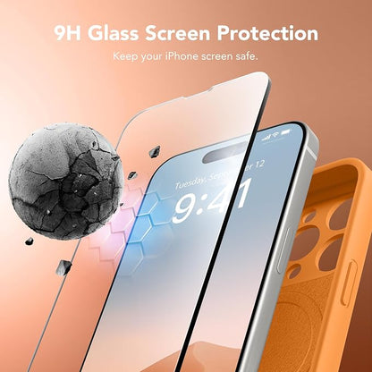 Magnetic for iPhone 15 Pro Case, Compatible with MagSafe, [Full Camera Protection][Screen Protector] Silicone Shockproof Protective Phone Case for iPhone 15 Pro 6.1", Cantaloupe