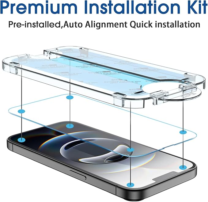 amFilm Auto-Alignment OneTouch for iPhone 16e [6.1''] Screen Protector + Camera Lens Protector, Tempered Glass, 30 Seconds Installation, Bubble Free, Case Friendly, Anti-Scratch [2+2 Pack]