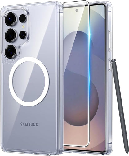 FNTCASE for Galaxy S25 Ultra Case Clear, Fit for Magsafe, Screen Protector | Anti Yellowing Magnetic Back, 14FT Military Grade Drop Protection, Shockproof Protective Phone Cover, Transparent