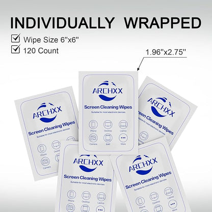 ARCHXX Screen Wipes for Electronics, 240 Count 6"x6" Pre-Moistened Screen Cleaner for Screens, Computer,Laptop,Tablet,Phone,Monitor,Car Screen Cleaner, Lens Wipes Individually Wrapped