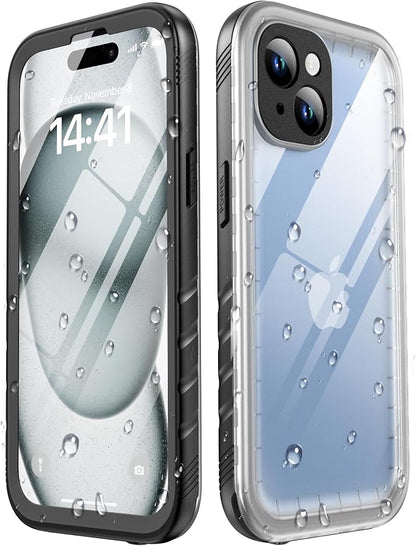 SPORTLINK Compatible with iPhone 15 Plus Waterproof Shockproof Case with Camera Screen Protector,Underwater, Dustproof, Dropproof,Rugged 360 Protective Military Grade 6.7Inch Black/Frosted Clear