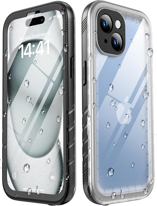 SPORTLINK Compatible with iPhone 15 Plus Waterproof Shockproof Case with Camera Screen Protector,Underwater, Dustproof, Dropproof,Rugged 360 Protective Military Grade 6.7Inch Black/Frosted Clear