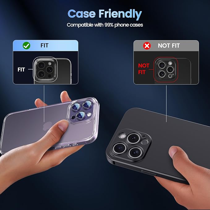 CACOE Camera Lens Protector for iPhone 14 Pro/14 Pro Max/16 Pro/16 Pro Max - Metal Frame Tempered Glass Cover, [Anti-Scratch] [Drop-Proof][Strong-Adhesion] Camera Screen Cover(Dark Purple)