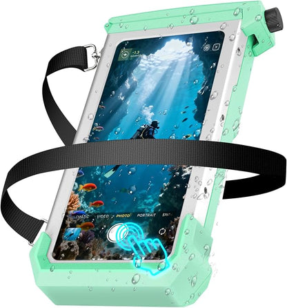 Underwater Phone Case for Snorkeling & Diving (50ft/15m), IP68 Waterproof Case for Swimming, Universal Underwater Touch Screen Case Compatible with iPhone (Blue+Silver, 5th Generation Phone Case)