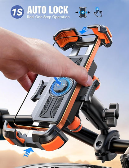 JOYROOM Motorcycle Phone Mount Holder - [Dual Vibration Dampener] 150mph Anti-Shock Phone Holder for Motorcycle [Metal Adjustment Arm] Bicycle Bike Phone Holder Mount for 4.7-7" Cell Phones, Orange