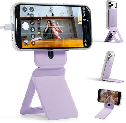 MOFT Phone Stand, Magnetic Phone Tripod Stand Stain-Resistant MOVAS Leather & Angle Adjustment & Strong Magnets Tripod for iPhone 17/16/15/14/13/12 (Included Metal Ring)-Peony
