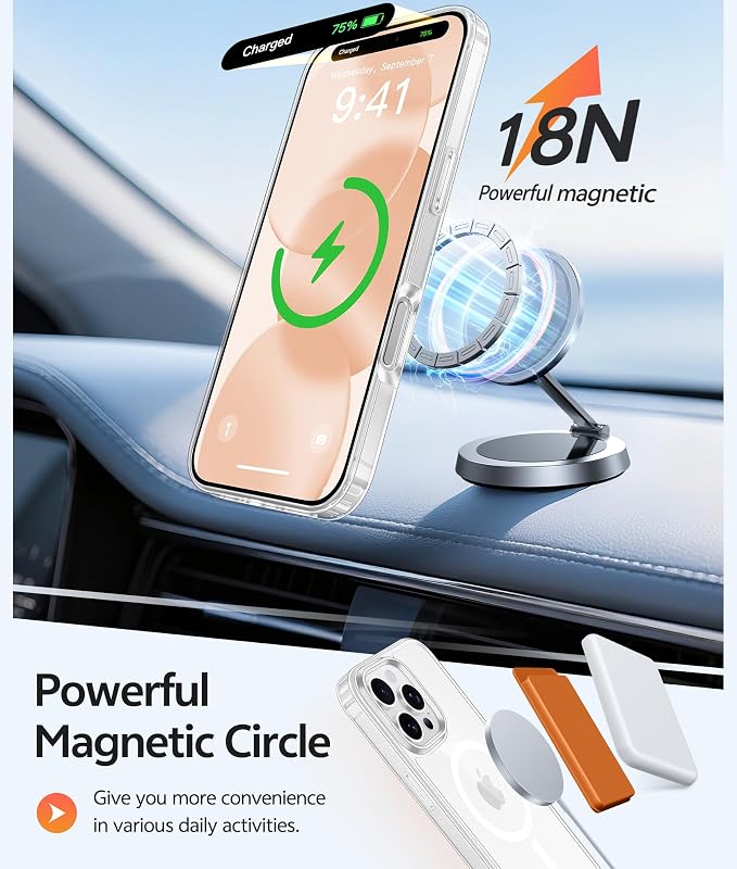 FNTCASE for iPhone 16 Pro Max Case, Fit for Magsafe, Glass Screen Protector | Anti Yellowing, Magnetic Phone Cases, 14FT Military Grade Drop Protection, Slim Shockproof Protective Cover, Clear