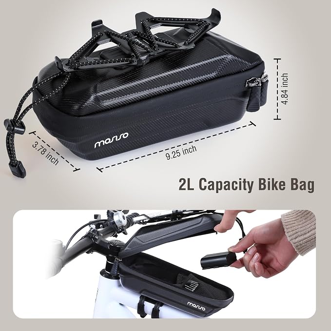 MOSISO Bike Bag Waterproof EVA Bicycle Frame Bag, Bicycle Phone Holder Top Tube Pouch for Phones Under 6.8 inch, Quick Release Cycling Pouch Bike Accessories for Riders Road Mountain Cycling, Black