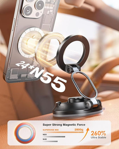 SUPERONE Car Phone Holder for Magsafe [78+LBS Strongest Suction & 2800gf Magnetic] 360° Adjustable Magnetic Car Mount, Foldable Cell Phone Holders for Your Car for iPhone 17 16 15 14 13 12 Series
