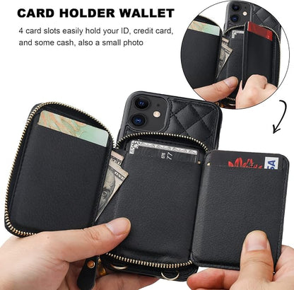 Bocasal Crossbody Wallet Case for iPhone 11, RFID Blocking PU Leather Zipper Handbag Purse Flip Cover, Kickstand Folio Case with Card Slots Holder Wrist Strap Lanyard 6.1 Inch (Black)