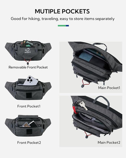 WATERFLY Large Fanny Pack Waist Bag: Multipocket Woman Man Waist Pack Runner Hip Pouch Purse Belt Bag Water Resistant Bum Bag Fit All Phones for Walking Jogging Running Cycling Travelling Hiking