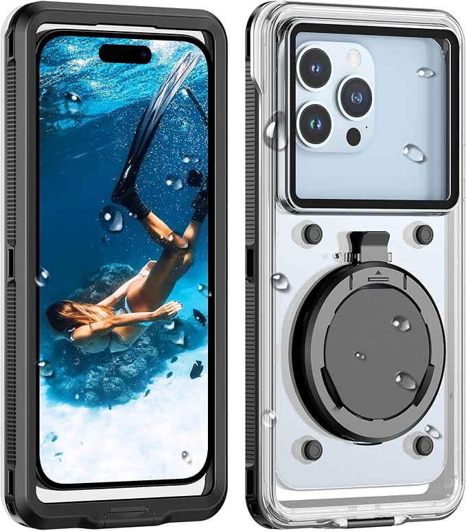 Lanhiem Snorkeling Underwater Phone Case for Diving, IP68 Professional Universal Waterproof Outdoor Video Photo Cellphone Case with Lanyard for iPhone 17, Galaxy S26 Moto All Series (Clear/Black)