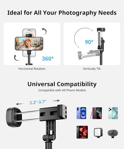 72'' Selfie Stick Tripod,Tripod for iPhone Wireless Remote for Selfies,Group Photograph,Video Recording. Phone Stand Compatible with iPhone Android Phone,Camera
