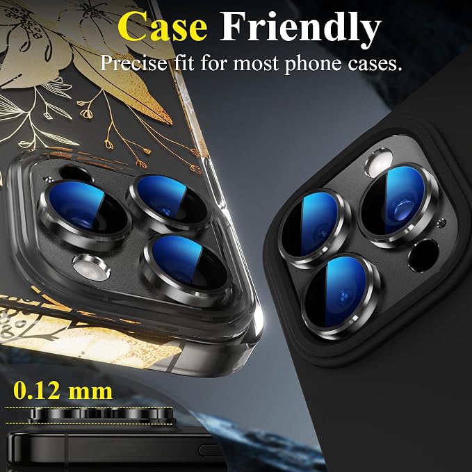 YWXTW for iPhone 16 Pro/iPhone 16 Pro Max Camera Lens Protector, [1:1 Perfect Fit] Matte Metal Anti Scratch Tempered Glass Camera Screen Protector Accessories, Case Friendly (Black Titanium)