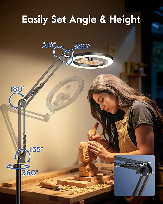 Ring Light with Stand & Lockable Wheels, Ring Light Tripod for iPhone with Phone Holder for Video Recording, Overhead Phone Mount, 30 Lighting Combinations, Perfect for Crafts/Live Streaming/Tutorials