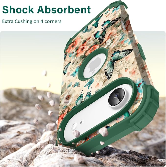 Hocase for iPhone Air Case 6.5", Heavy Duty Shockproof Protection Soft Silicone Rubber+Hard Plastic Bumpers Hybrid Protective Case for iPhone Air 2025 - Teal Green Butterflies