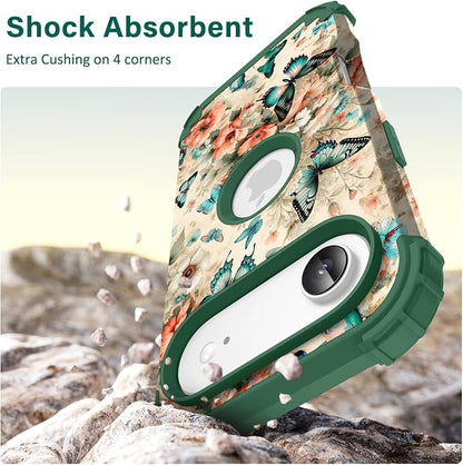 Hocase for iPhone Air Case 6.5", Heavy Duty Shockproof Protection Soft Silicone Rubber+Hard Plastic Bumpers Hybrid Protective Case for iPhone Air 2025 - Teal Green Butterflies