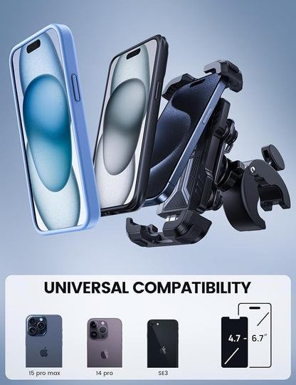 Lamicall Motorcycle Phone Mount Holder - [Dual Vibration Dampener] [Upgrade Handlebar Clip] Motorcycle Cell Phone Holder, Bike Phone Mount, Gifts for iPhone 16 15 14 Pro Max, 4.7-6.7" Phones, Black