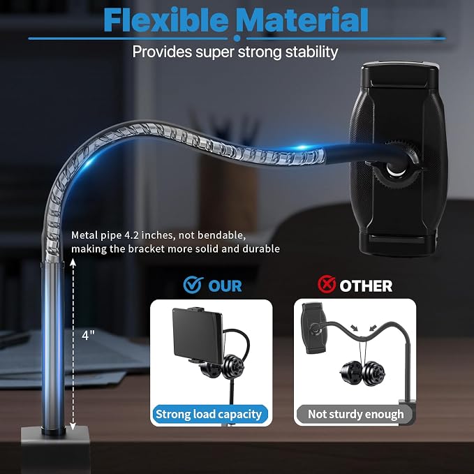 Tablet Stand Holder for Desk, Gooseneck iPad Holder Clamp Mount, 360° Adjustable Arm Mount for iPad mini/Air/Pro、Kindle Fire, Galaxy Tabs, All 4.7"-13.5" Tablets, for Work Meetings, Video, Kitchen