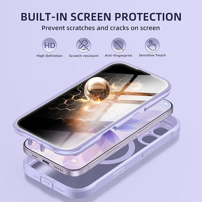 BERFY for iPhone 17 Case, Compatible with MagSafe, Built-in Privacy Screen Protector, Camera Protection, Shockproof Full Body Phone Case 6.3", Clear Purple