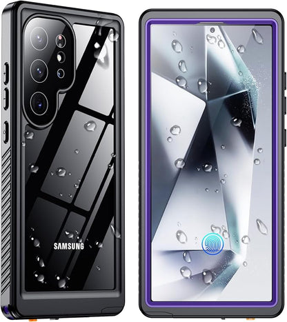 SPIDERCASE Upgraded for Samsung Galaxy S24 Ultra Case Waterproof,Built-in Screen & Camera Lens Protector[IP68 Underwater] [Military Grade Shockproof] Full Body Protection Phone Case,Purple/Clear