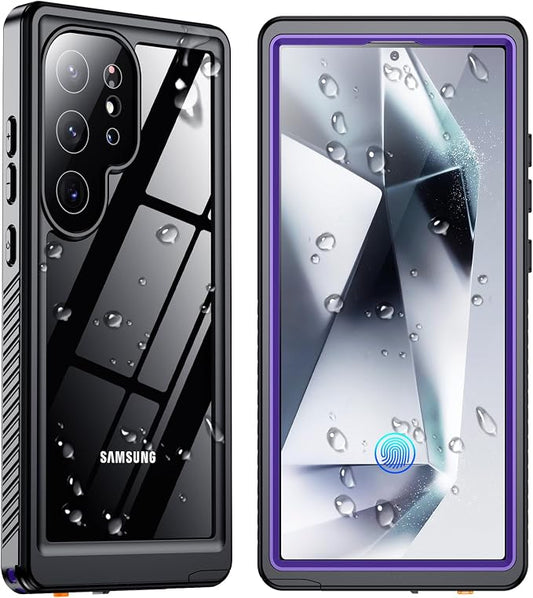 SPIDERCASE Upgraded for Samsung Galaxy S24 Ultra Case Waterproof,Built-in Screen & Camera Lens Protector[IP68 Underwater] [Military Grade Shockproof] Full Body Protection Phone Case,Purple/Clear