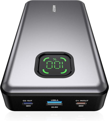 65W Power Bank, 25000mAh Laptop Portable Charger, 100W Total Fast Charging Battery Pack for MacBook Dell XPS iPad Tablet Steam Deck iPhone 17-12 Series Samsung Switch and More Silver