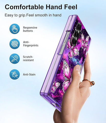 Btscase for Samsung Galaxy Z Fold 6 Case,Built in Front Screen Protector,Gold Glitter Marble Pattern Hard PC Slim Shockproof Full Body Drop Protective Case for Galaxy Z Fold 6 5G, Dreamy Purple