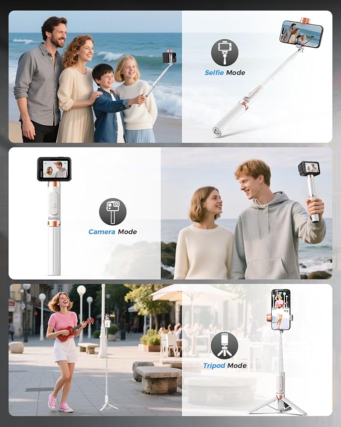 Selfie Stick Tripod for iPhone & Android – Portable Phone Tripod Stand with Bluetooth Remote, One-Click Open, Compact & Lightweight for Vlogging, Travel & Everyday Use(White)