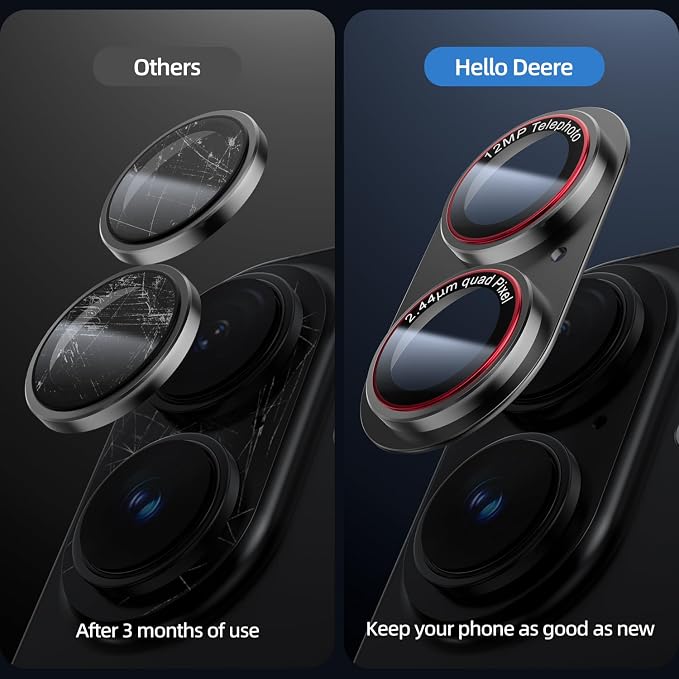 9H High-alumina Tempered Glass Camera Lens Protector for iPhone 17, Military-Grade Shatterproof with Strong Adsorption, Full Coverage Case-Friendly Cover (Black Titanium, iPhone17-2 Pack)
