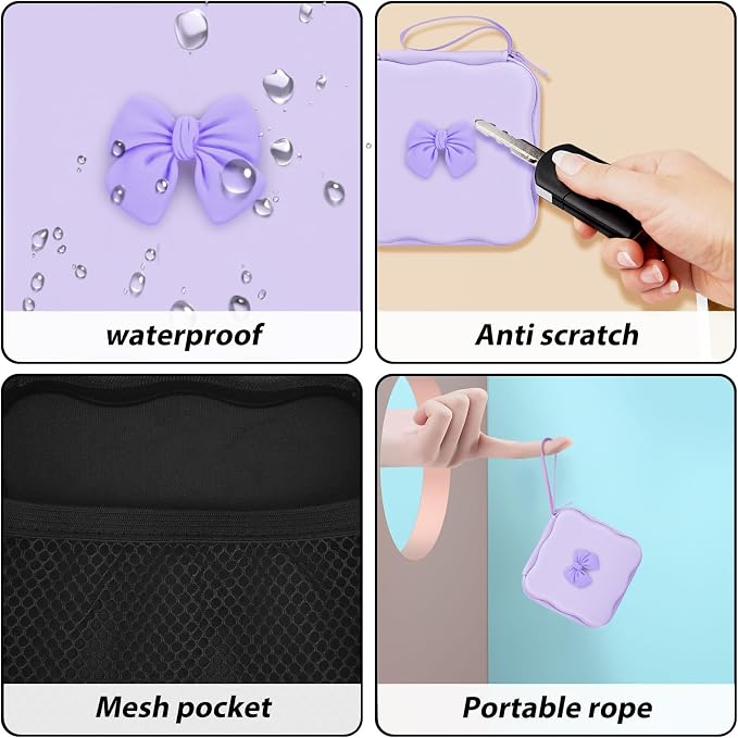 CameCosy DIY Phone Charger Storage Case Cover Sets for iPhone with Cable Protector Earphone Wire Saver, Portable Travel Storage Bag, Cute Cable Charger Protector Cord Organizer (Purple Bow Tie)