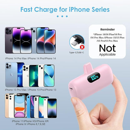 Mini Portable Charger for iPhone 14/13 Series,Upgraded 5000mAh PD Fast Charging Battery Pack,LCD Display Cute Power Bank Portable Phone Charger for iPhone 14/14 Pro Max/13/12 Pro/11/XS/XR/X/8/7/6