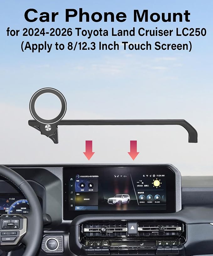 Car Phone Holder for 2024 2025 2026 Toyota Land Cruiser LC250 Accessories Apply to 8/12.3 Inch Touch Screen Fixed Clip Magnetic Cell Phone Mount Hands-Free 360 Degree Rotation
