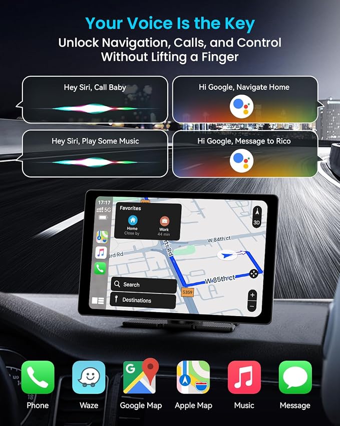 11" Extra Large Wireless Apple CarPlay Screen for Car – Ultra-Slim 0.16 Inch Touchscreen Car Stereo with Android Auto, 4K Dash Cam, 1080p Backup Camera, GPS, Mirror Link, Voice Control