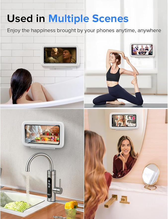 LC-dolida Shower Phone Holder Waterproof, 480° Rotatable Adjustable Bathroom Wall Phone Mount Stand, Anti-Fog High Sensitivity iPhone Case, Anti Fog Case Bathroom Accessories for 4-7'' Cellphones