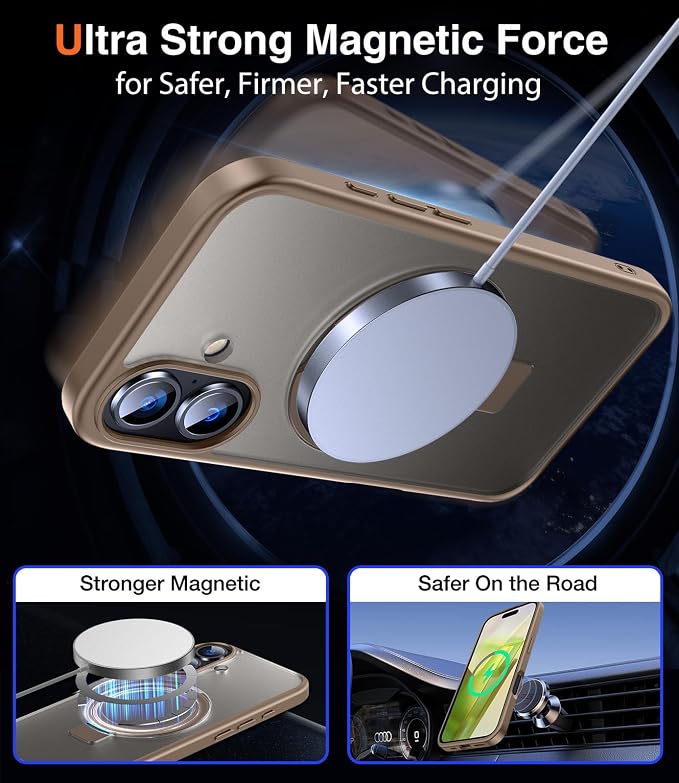 Chicfun 3-in-1 [Magnetic+Kickstand+Ring Holder] for iPhone 16 Plus Case with Stand Ring Holder,Compatible with MagSafe, Military Shockproof Kickstand Case iPhone 16 Plus Desert Titanium