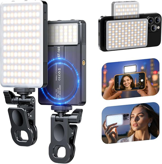 Magnet Phone Light, 160 LED Dual Side Selfie Light Compatible with iPhone Magsafe, 3 Lighting Adjustment Modes, Selfie Lights for iPhone/iPad/Camera/Photography/TikTok/Vlog/Video/Zoom Calls