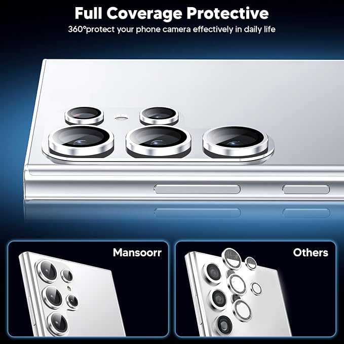 for Samsung Galaxy S24 Ultra Camera Lens Protector, [Full Protection] [Powerful Strength Adsorption] Matte Alloy Metal Ring Glass Camera Screen Protector for Galaxy S24 Ultra,Silver