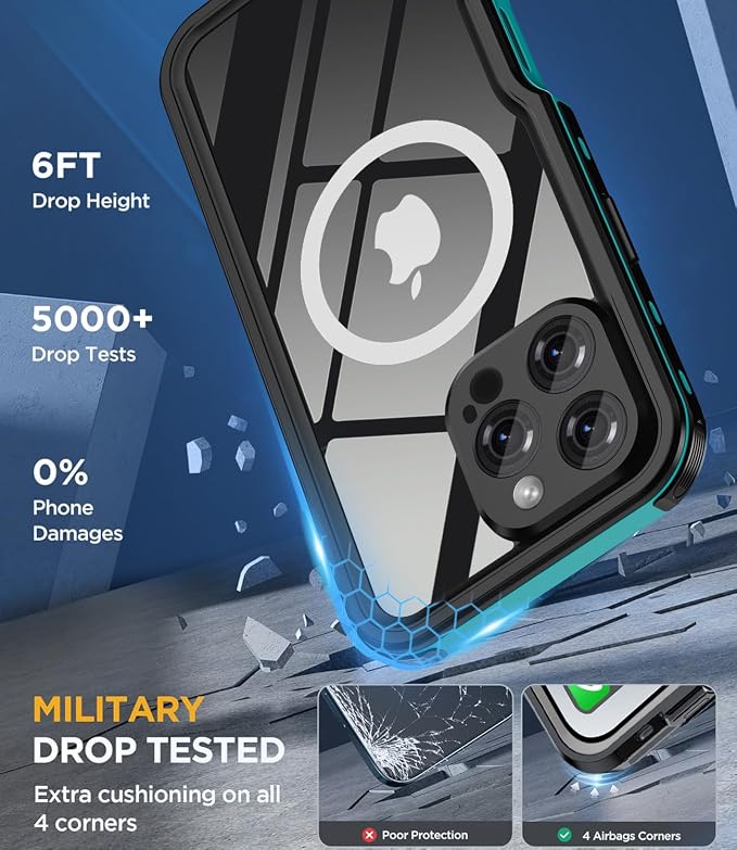 for iPhone 16 Pro Case Waterproof | Shockproof Dust Proof Phone Case Cover with Screen Protector - Blue
