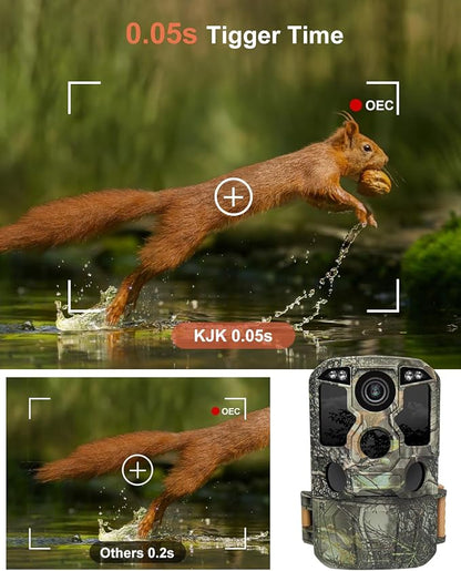 KJK Trail Camera WiFi 8K 84MP with 64GB Memory Card, Game Camera with Night Vision, 0.05s Trigger Motion Activated, IP67 Waterproof 130°Wide-Angle 42pcs No Glow Infrared LEDs for Wildlife Monitoring