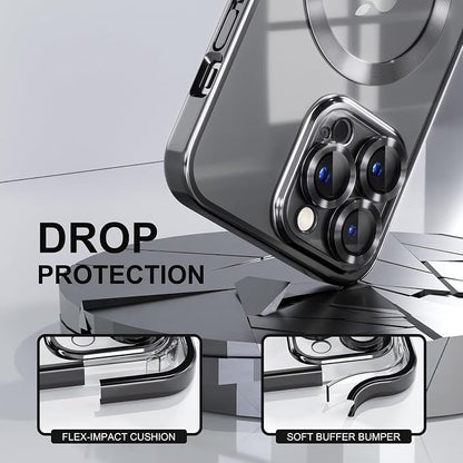 Misea Magnetic for iPhone 14 Pro Case Compatible with MagSafe [Never Yellowing] [Military Grade Drop Protection] Full Camera Lens Protector Plating Soft Clear Phone Case for Women Girls, Black