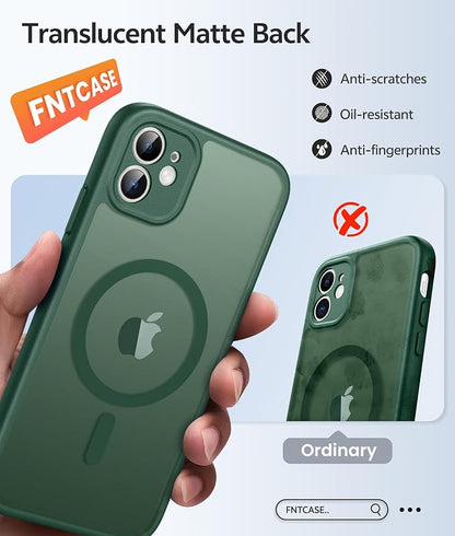 FNTCASE for iPhone 11 Case: [Compatible with Magsafe] Translucent Matte Magnetic Cases [Full Camera Protection] Military Grade Shockproof Protective Phone Cover - Green