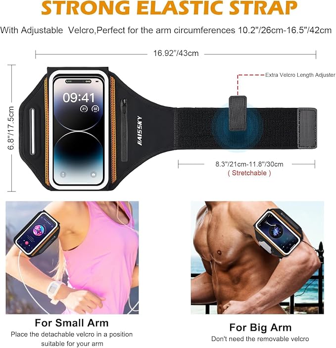 Phone Armband Holder for Running,3D Design Cell Phone Armband with Zipper Pocket for Earbuds Car Keys,Water Resistant Sport Running Arm Band for iPhone 16 15 14 13 12 11 Pro Max Fit Up to 6.9''