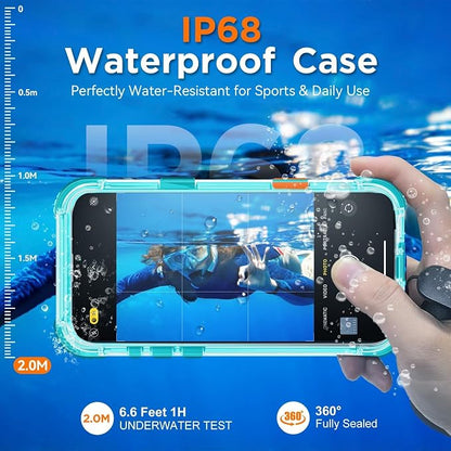 WIFORT for iPhone 16 Waterproof Case, [IP68 Underwater] [Blue Light Filter Lens] [15FT Military Shockproof], Fit for Magsafe Full Body Magnetic Frosted Phone Case with Lanyard, 6.1" Teal