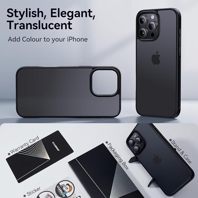CASEKOO for iPhone 16 Pro Case, [Never Yellow Technology] [Mil-Grade Drop Protection] Translucent Slim Cover Women Men for iPhone 16 Pro Phone Case 6.1 inch, Frosted Black
