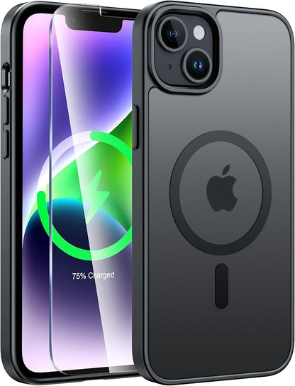 FNTCASE for iPhone 15 Plus Case: for iPhone 14 Plus Case Translucent Matte Military Grade Protective Phone Cover - Slim Anti-Slip Durable Shockproof Drop Protection Cases - Black