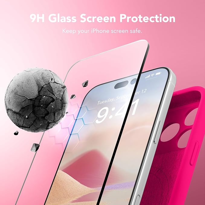 Magnetic for iPhone 17 Pro Max Case, Compatible with MagSafe, [Full Camera Protection][Screen Protector] Silicone Shockproof Protective Phone Case for iPhone 17 Pro Max 6.9", Hot Pink